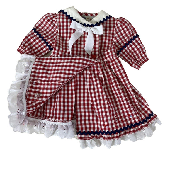 Faded Glory Baby Girl Dress Size 6-9M Vintage Y2K Red White GIngham Check Sailor - Picture 10 of 16